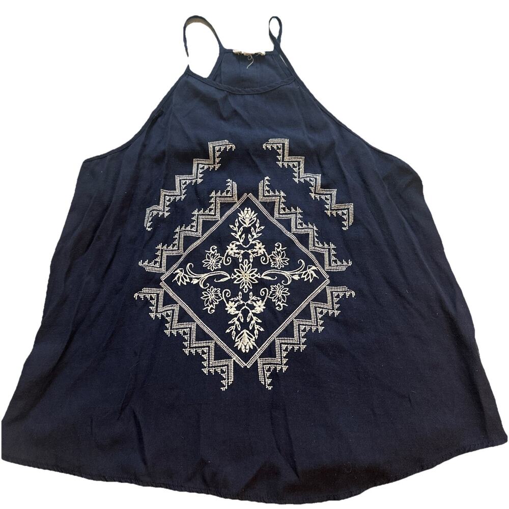 Pre-Owned E & M Navy Size Medium Embroidered Tank Top